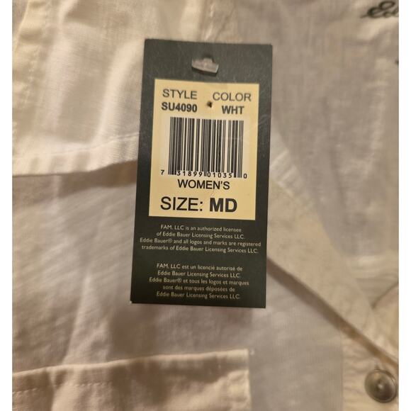 Eddie Bauer Button Shirt Women M White Roll Sleeve Pockets Cotton NWT - Picture 4 of 6